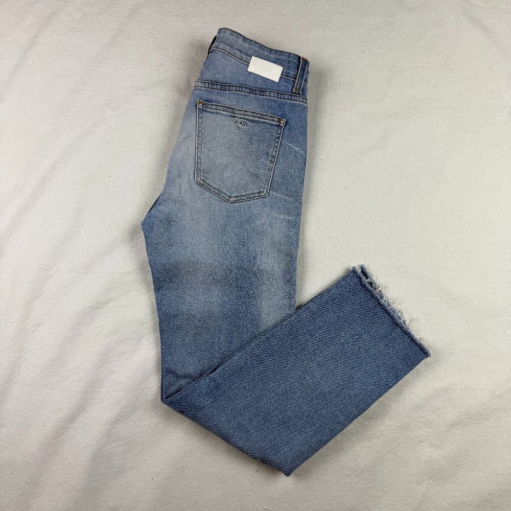 CQY Straight Leg Cropped Fringe Hem Denim Jeans Size 26